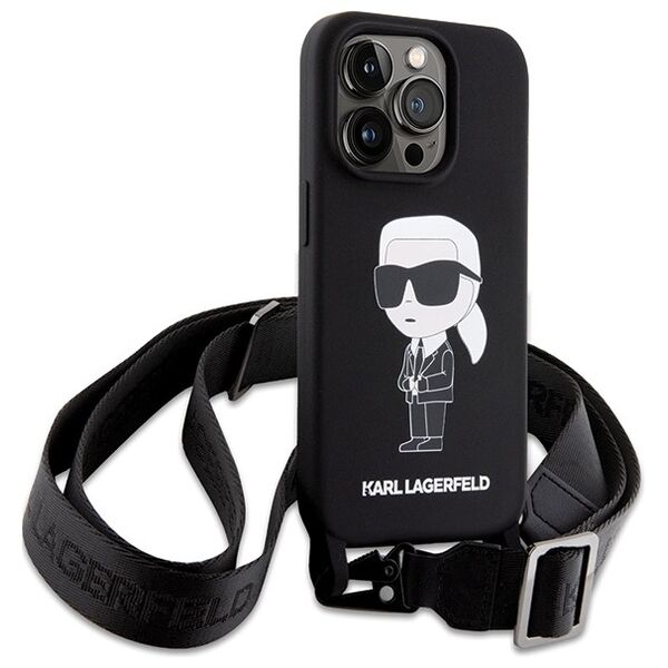 Karl Lagerfeld case for iPhone 15 Pro Max 6,7&quot; KLHCP15XSCBSKNK hardcase black Crossbody Silicone Ikonik 3666339167462