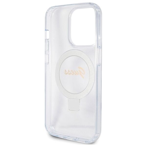 Guess case for iPhone 15 Pro 6,1&quot; GUHMP15LHRSGSD transparent HC RING STAND MAGSAFE SCRIPT LOGO GLITTER 3666339156626
