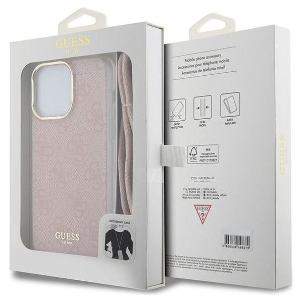 Guess case for iPhone 15 Pro 6,1&quot; GUHCP15LHC4SEP pink HC CROSSBODY CORD 4G PRINT 3666339148362