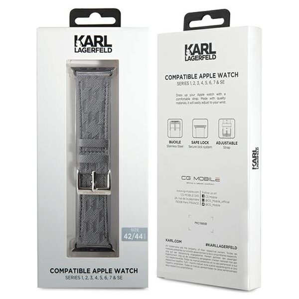 Karl Lagerfeld pasek do Apple Watch 42/44/45/49 mm KLAWLSAKLHPG STRAP SAFFIANO MONO SILVER 3666339127442