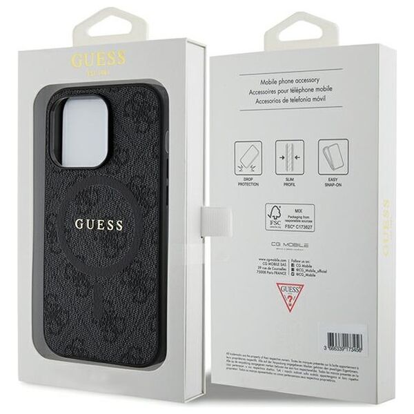 Guess case for iPhone 14 Pro Max 6,7&quot; GUHMP14XG4GFRK black HC MAGSAFE PU 4G RING CLASSIC LOGO 3666339226312