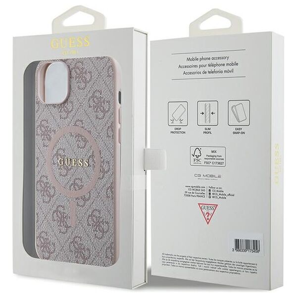Guess case for iPhone 14 6,1&quot; GUHMP14SG4GFRP pink HC MAGSAFE PU 4G RING CLASSIC LOGO 3666339226701