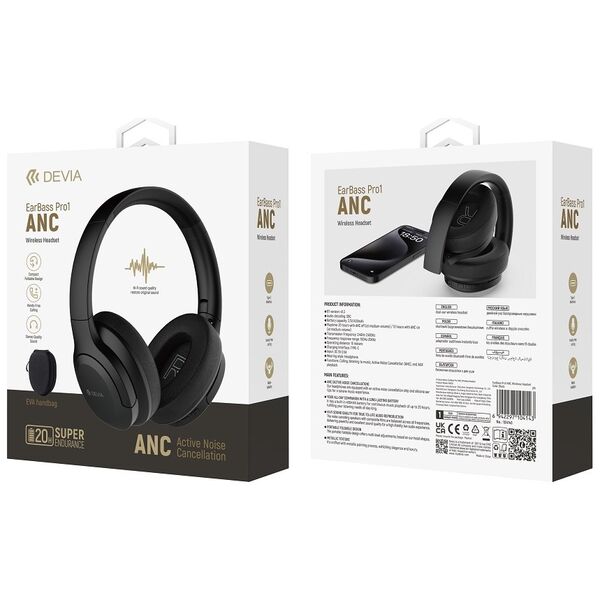 Devia Bluetooth headphones EarBass Pro1 black with ANC 6942297104143