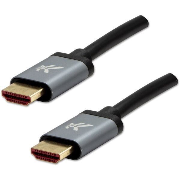 Video Kabel HDMI M - HDMI M, HDMI 2.1 - Ultra High Speed, 1m, pozłacane złącza, aluminiowa obudowa,, szary, Logo 8K@60Hz, 48Gb/s