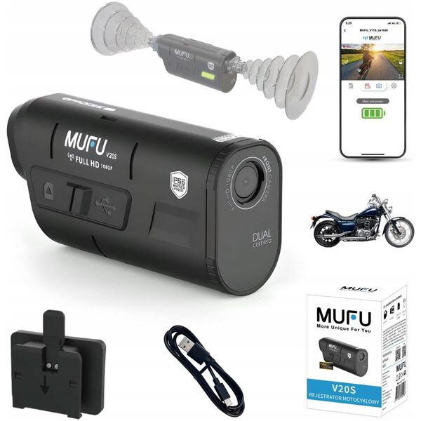 Wideorejestrator MUFU WIDEOREJESTRATOR MOTOCYKLOWY MUFU MOTOCAM V20S FULLHD 7H KAMERA NA MOTOCYKL