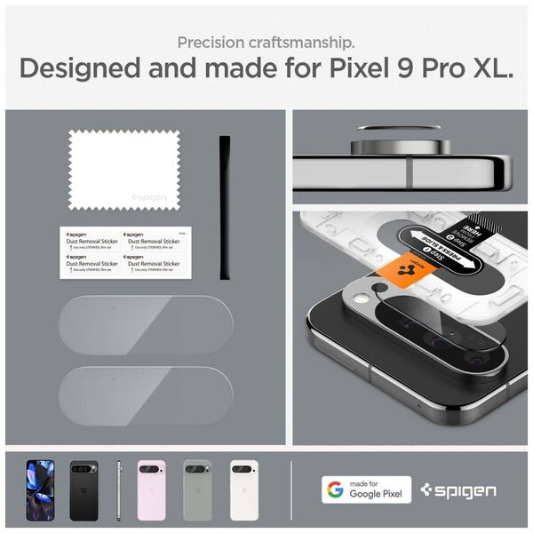 Camera Cover GOOGLE PIXEL 9 PRO XL Spigen Optik. TR ”EZ FIT” Camera Protector 2-pack Crystal Clear 8809971233149