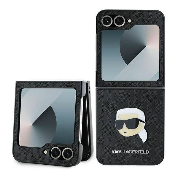 Original Case SAMSUNG GALAXY Z FLIP 6 Karl Lagerfeld Hardcase Saffiano Monogram Karl Head Pin (KLHCZF6PGKSKIHK) black 3666339322441
