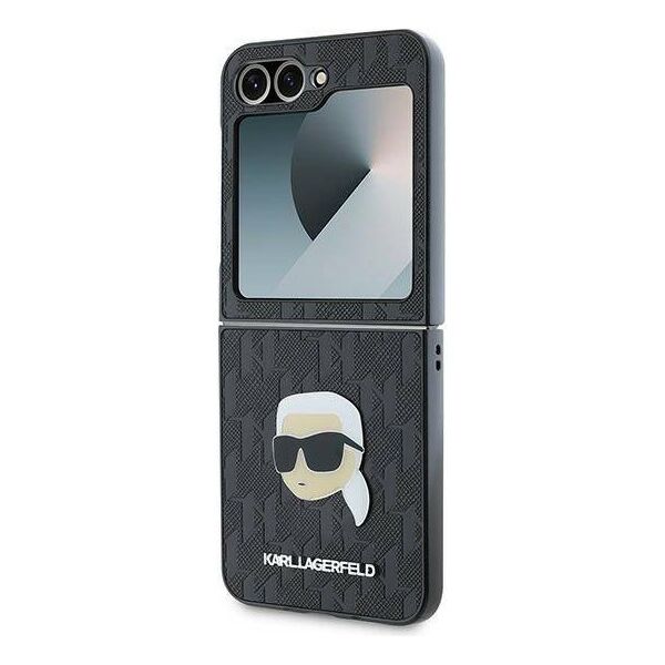 Original Case SAMSUNG GALAXY Z FLIP 6 Karl Lagerfeld Hardcase Saffiano Monogram Karl Head Pin (KLHCZF6PGKSKIHK) black 3666339322441