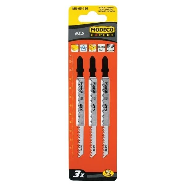 Modeco Brzeszczoty do wyrzynarek typu T 100x2,5mm ząb odwrócony do drewna i PCV 3szt. (MN-65-189)
