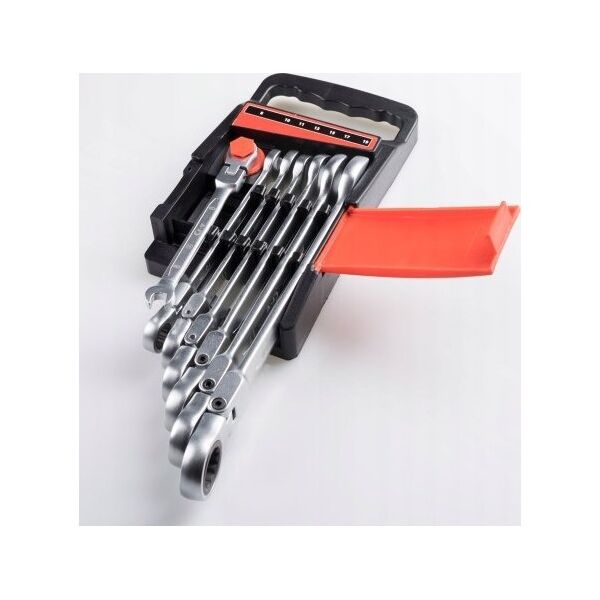 EXPERT KPL. KLUCZY PŁASKO OCZKOWYCH GRZECHOTKĄ/PRZEGUBEM 7SZT. 8-19MM [EXPERT] - 1kp