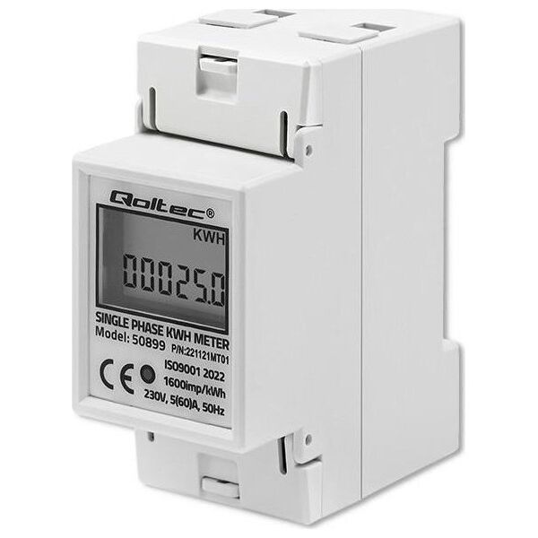 Qoltec Jednofazowy elektroniczny licznik | miernik zużycia energii na szynę DIN | 230V | LCD | 2P