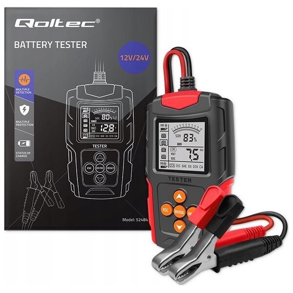 Qoltec Tester cyfrowy Qoltec akumulatora z wyświetlaczem LCD | 12V | 24V | 3Ah-200Ah