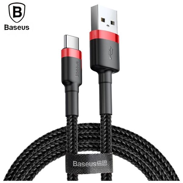 Baseus Cafule Braided USB 2.0 Cable USB-C male - USB-A male Black/Red 3m (CATKLF-U91) (BASCATKLF-U91) έως 12 άτοκες Δόσεις