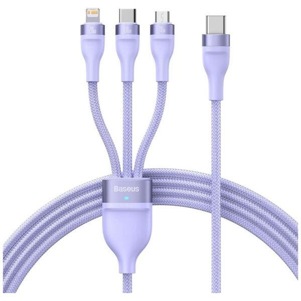 Baseus 3in1 USB cable Flash Series 2, USB-C + micro USB + Lightning, 100W, 1.5m (purple) (CASS030205) (BASCASS030205) έως 12 άτοκες Δόσεις