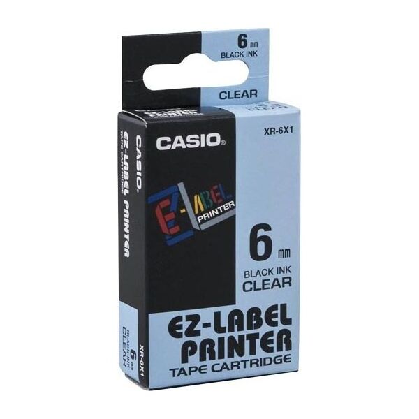Casio Taśma do drukarki etykiet, Casio, XR-6X1, czarny druk/przezroczysty podkład, 6mmmm - XR-6X1