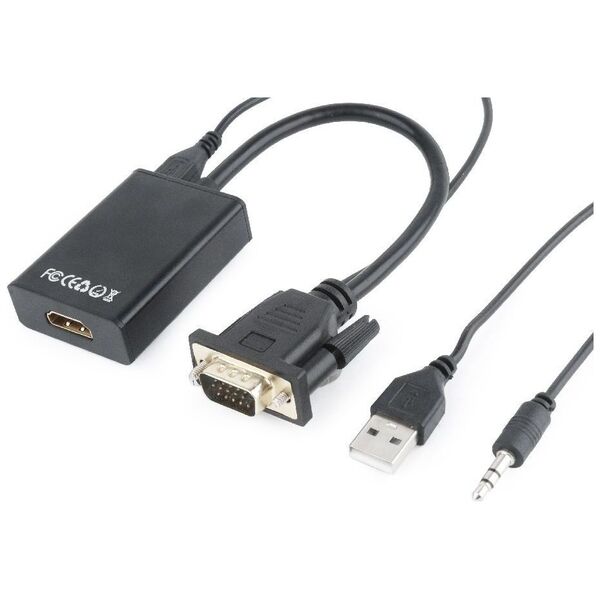 Adapter AV Gembird D-Sub (VGA) - HDMI + USB-A + Jack 3.5mm czarny (A-VGA-HDMI-01)