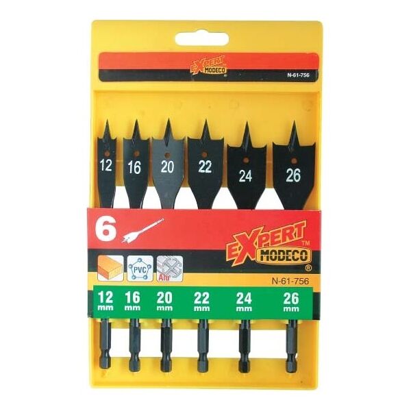 Wiertło Modeco łopatkowe 12 16 18 20 22 24 26mm zestaw (MN61756)