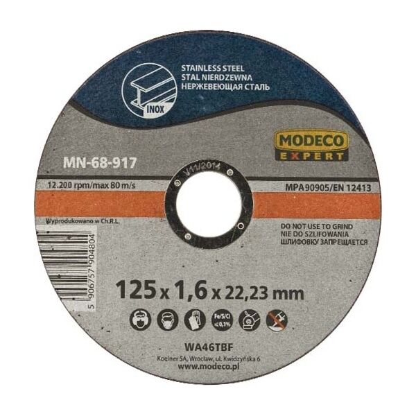 Modeco Ściernica płaska do cięcia stali nierdzewnej 125mm 25szt. (MN-68-912)