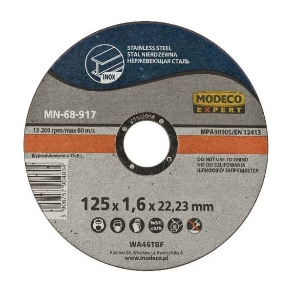 Modeco Ściernica do cięcia stali nierdzewnej 125mm 25szt. - MN-68-917