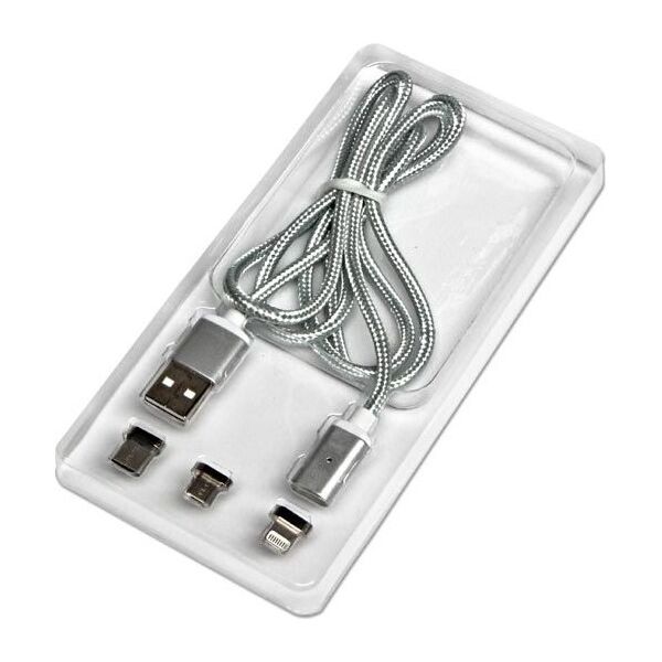 Kabel USB Neutralle USB-A - USB-C + microUSB + Lightning 1 m Srebrny