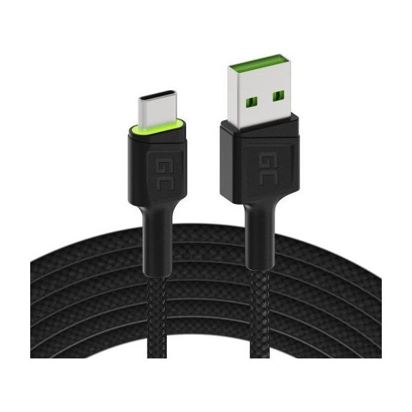Kabel USB Green Cell USB-A - USB-C 1.2 m Czarny (KABGC06)