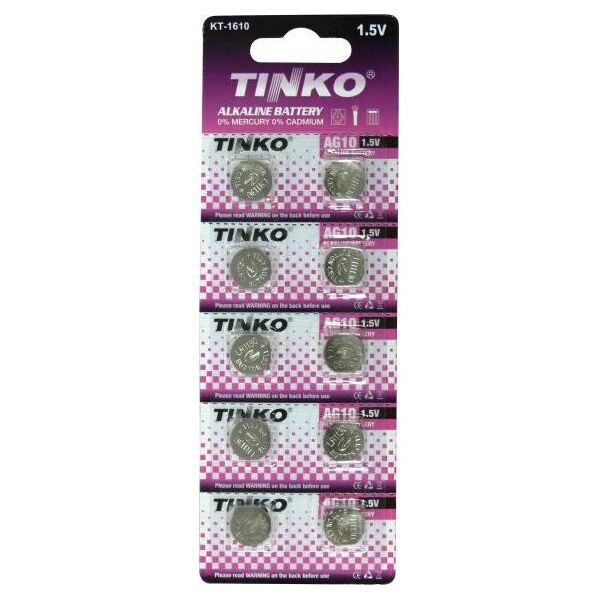Tinko Bateria alkaliczna, LR54, AG10, 1.5V, blistr, 10-pack, cena za 1 baterie