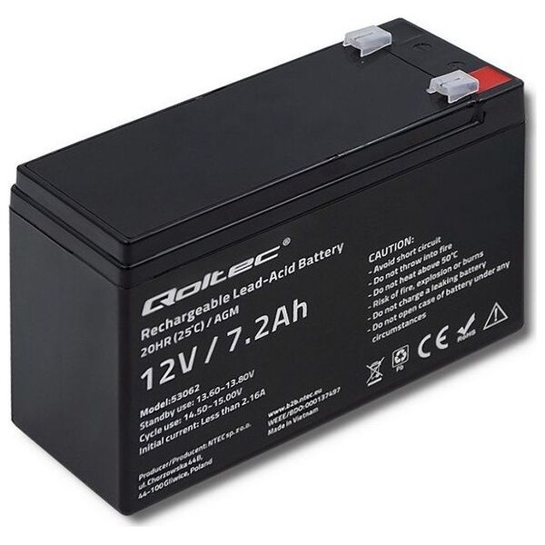 Qoltec Akumulator AGM 12V 7.2Ah max.108A
