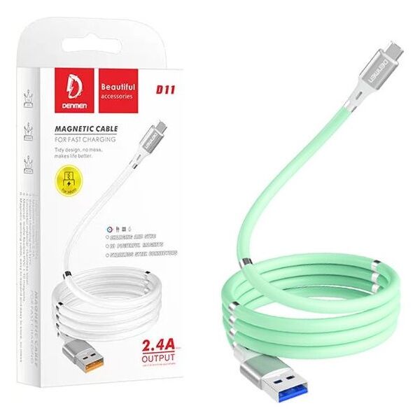 Kabel USB Denmen USB-A - USB-C 1 m Miętowy (29366)