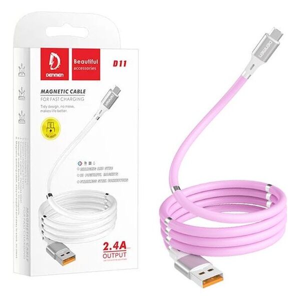 Kabel USB Denmen USB-A - USB-C 1 m Różowy (29363)