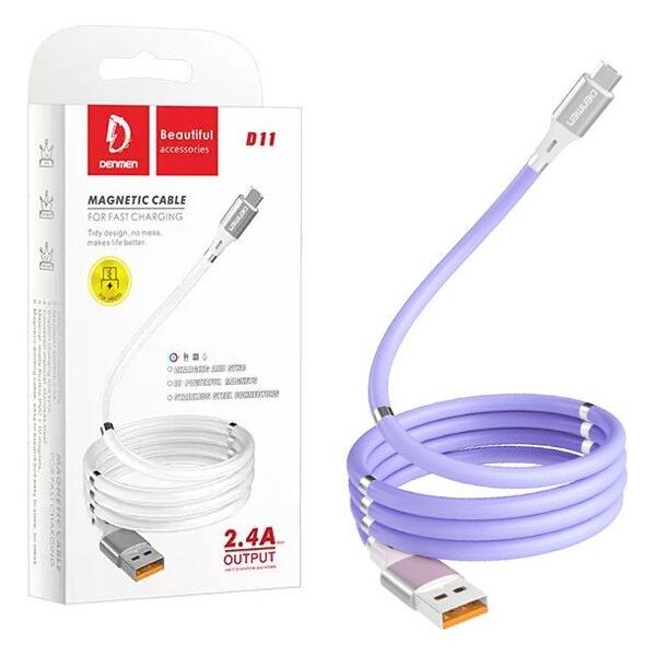 Kabel USB Denmen USB-A - USB-C 1 m Fioletowy (29364)