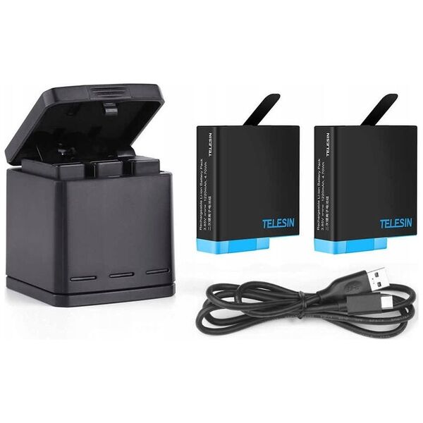 Telesin Ładowarka Usb 2x Bateria Do Gopro Hero 8 / 7 / 6 / 5 Black