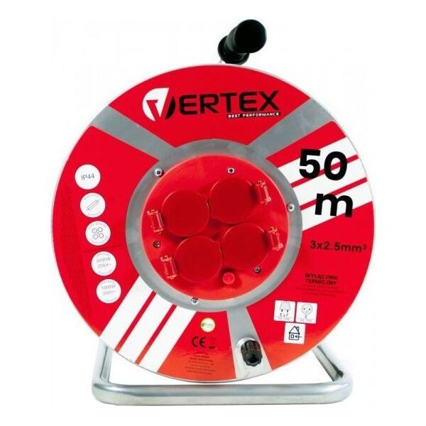 Vertex Przedłużacz bębnowy 50m 3x2,5mm PB50METAL Czarny