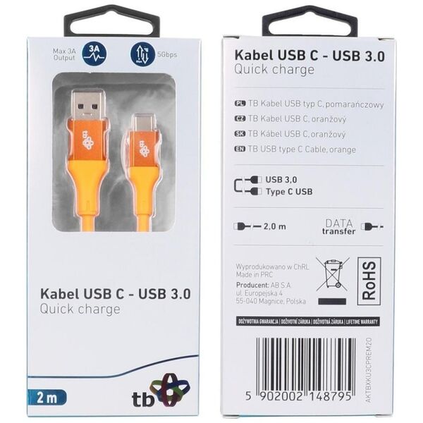 Kabel USB TB Print USB-A - USB-C 2 m Pomarańczowy (1_791105)