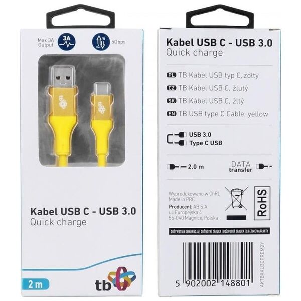 Kabel USB TB Print USB-A - USB-C 2 m Żółty (1_791107)