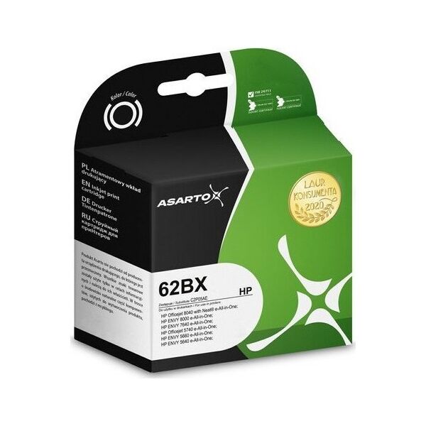 Tusz Asarto Tusz Asarto do HP 62BX | C2P05AE | 18ml | black