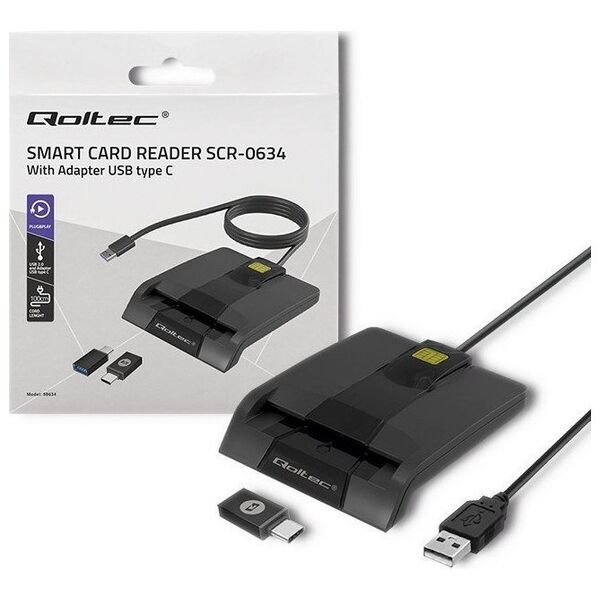 Qoltec QOLTEC CZYTNIK CHIPOWYCH KART ID INTELIGENTNY | SCR-0634 | USB TYP C