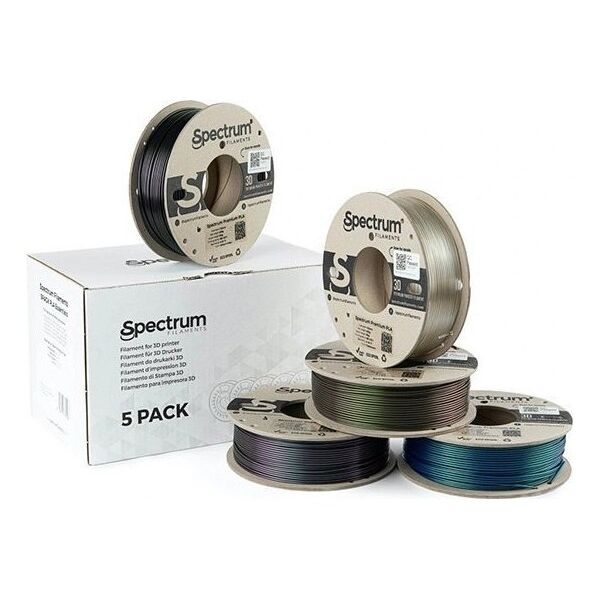 Spectrum Spectrum 3D filament, Premium PLA Essentials, 1,75mm, 5x250g, 80752, mix Wizard Indigo, Wizard Green, Wizard Charcoal, Caribbean B