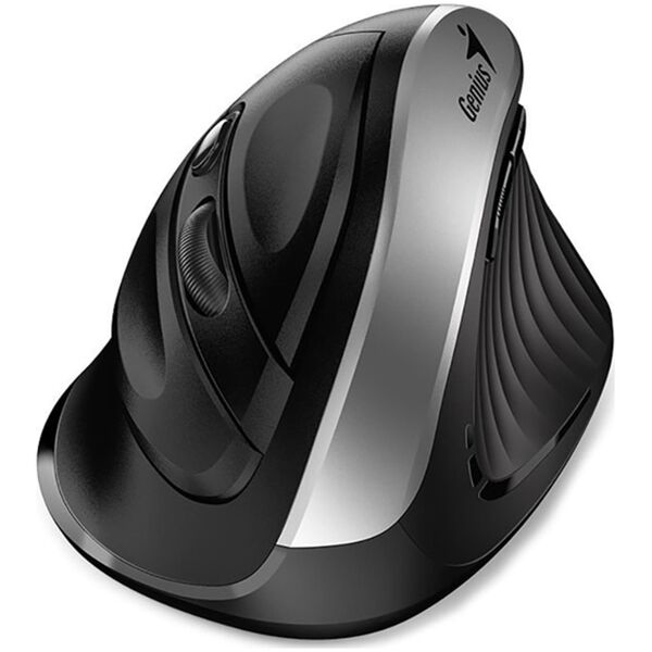 Mysz Genius Genius Mysz Ergo 8250S, 1600DPI, 2.4 [GHz], optyczna, 6kl., bezprzewodowa, czarno-srebrna, 1 szt AA, wertykalna
