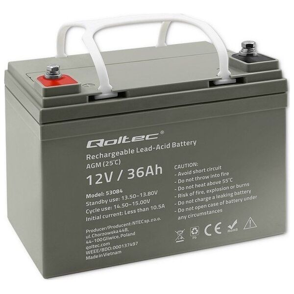Qoltec Akumulator AGM | 12V | 36Ah | max. 540A
