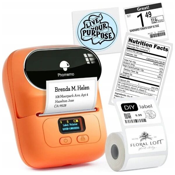 Drukarka etykiet Phomemo Phomemo M110 Drukarka Termiczna Bluetooth 20-50mm Do Etykiet Samoprzylepnych Naklejek Zdjęć Notatek Grafik / Pomarańczowy