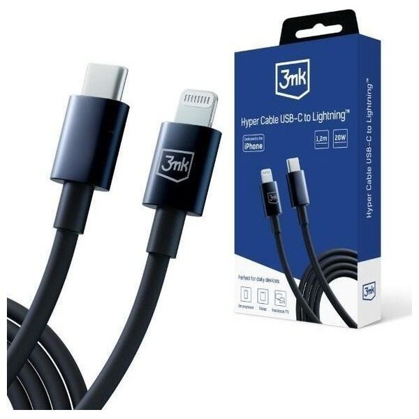 Kabel USB 3MK USB-C - Lightning 1.2 m Czarny (5903108541206)