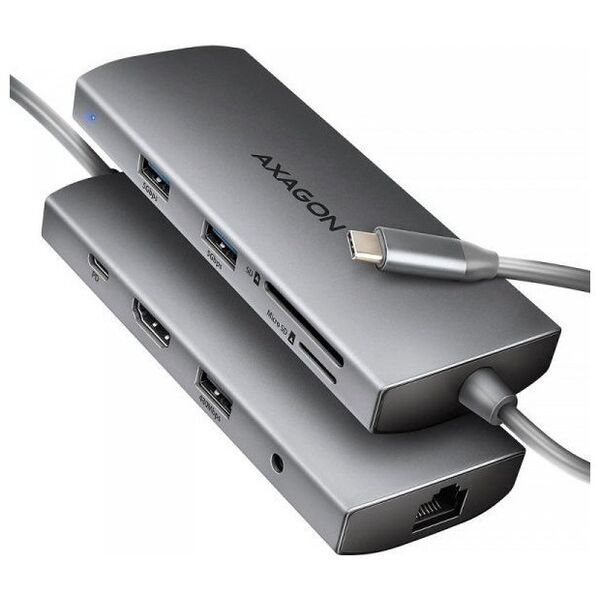 HUB USB Axagon HMC-8HLSA Wieloportowy hub USB-C 3.2 Gen 1 hub, 3x USB-A + 4K/30Hz HDMI + SD/microSD, GLAN, Audio, PD 100W, 20cm USB-C kabel