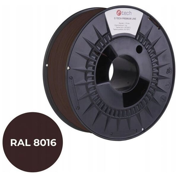 C-Tech C-TECH Tisková struna (filament) PREMIUM LINE, PETG, mahagonová hnědá, RAL8016, 1,75mm, 1kg
