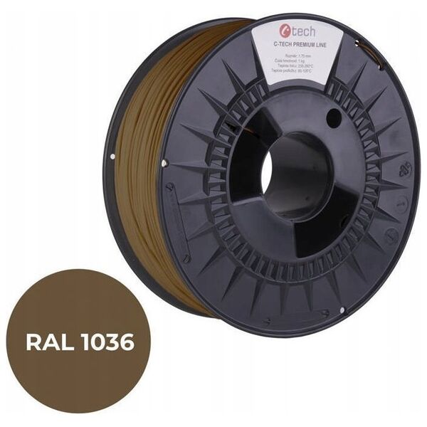 C-Tech C-TECH Tisková struna (filament) PREMIUM LINE, PETG, perleťová zlatá, RAL1036, 1,75mm, 1kg