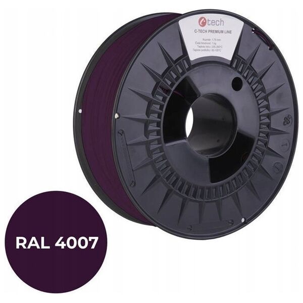 C-Tech C-TECH Tisková struna (filament) PREMIUM LINE, PETG, purpurová fialková, RAL4007, 1,75mm, 1kg