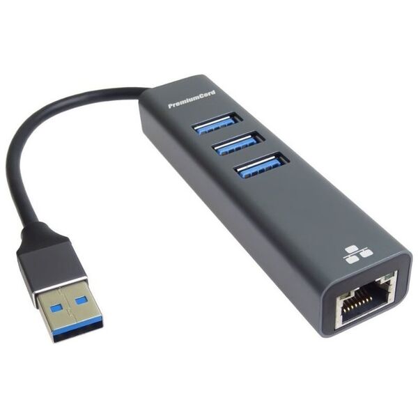 HUB USB PremiumCord PREMIUMCORD Adaptér USB3.0 - LAN RJ45 ETHERNET 10/100/1000 MBIT + 3x USB3.0 port