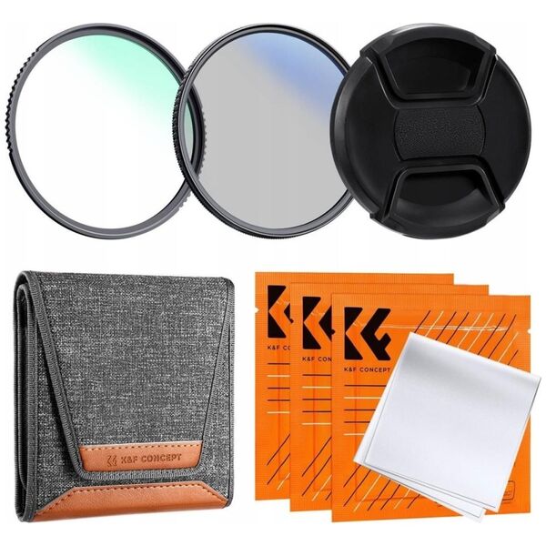 Filtr Kf Zestaw Filtrów 4w1 Filtr UV NANO-K + Polaryzacyjny CPL + Dekielek + Futerał K&F na 82mm / SKU.2040V1