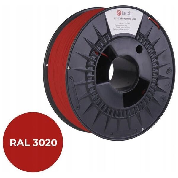 C-Tech Filament 3D C-TECH PREMIUM LINE PETG RAL3020 1,75mm 1kg Traffic red