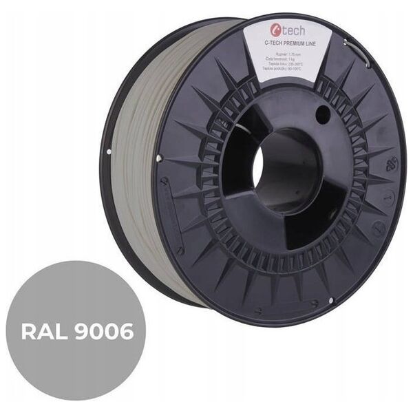 C-Tech Filament 3D C-TECH PREMIUM LINE PLA RAL9006 1,75mm 1kg White aluminium