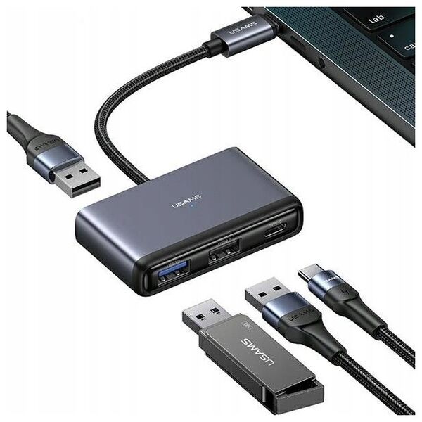 HUB USB Usams Adapter USAMS US-SJ627 HUB 4w1 USB-C / 2xUSB-A 2.0,USB-A 3.0,USB-C szary/dark grey